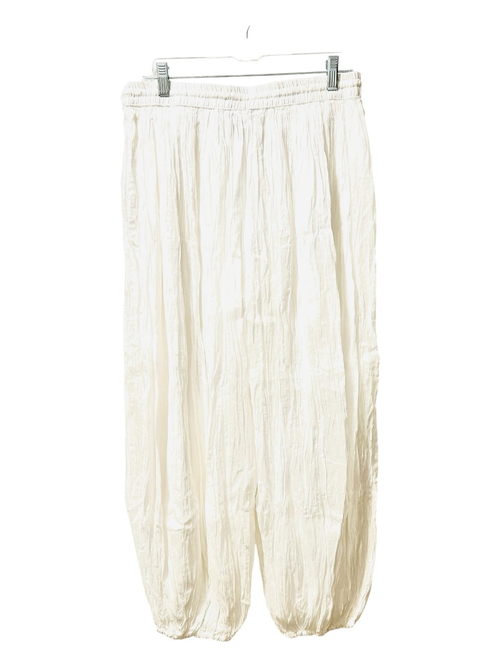 Lightweight Crinkled Elastic-Waist Harem Pants in White